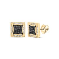 10K Yellow Gold Round Black Diamond Square Earrings 0.33 Cttw