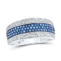 10K White Gold Round Blue Diamond Band Ring 1- 0.25 Cttw