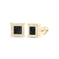 10K Yellow Gold Round Black Diamond Square Earrings 0.25 Cttw
