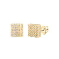 10K Yellow Gold Round Diamond Square Earrings 0.33 Cttw