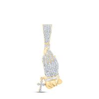 10K Yellow Gold Round Diamond Prayer Hands Cross Charm Pendant 0.88 Cttw