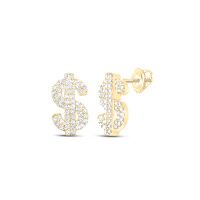 10K Yellow Gold Round Diamond Dollar Sign Stud Nicoles Dream Collection Earrings 0.33 Cttw