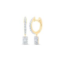 10K Yellow Gold Round Diamond Hoop Dangle Earrings 0.33 Cttw