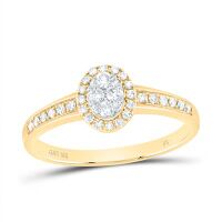 10K Yellow Gold Round Diamond Oval Cluster Ring 0.25 Cttw