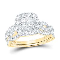 10K Yellow Gold Princess Diamond Square Bridal Wedding Ring Set 1 Cttw