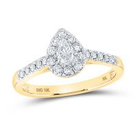10K Yellow Gold Pear Diamond Halo Bridal Engagement Ring 0.50 Cttw (Certified)