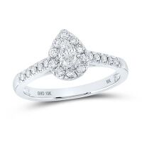 14K White Gold Pear Diamond Solitaire Bridal Engagement Ring 0.50 Cttw (Certified)