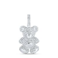 10K White Gold Round Diamond Teddy Bear Charm Pendant 1- 0.33 Cttw