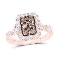 10K Rose Gold Round Brown Diamond Cluster Ring 0.88 Cttw