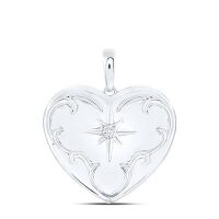 Sterling Silver Round Diamond Locket Heart Pendant 0.08 Cttw