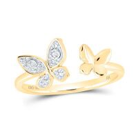 10K Yellow Gold Round Diamond Butterfly Ring 0.03 Cttw