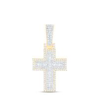 10K Yellow Gold Baguette Diamond Cross Charm Pendant 0.63 Cttw