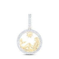 10K Yellow Gold Round Diamond Mermaid Circle Charm Pendant 1 Cttw