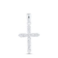 14K White Gold Natural Diamond Cross Pendant 0.25 Cttw