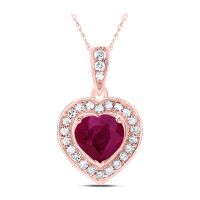 10K Rose Gold Natural Diamond 5.5x5.5mm Ruby Heart Heart Pendant 0.88 Cttw