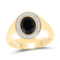 10K Yellow Gold Natural Diamond 9x7mm Oval Black Onyx Men%27s Ring 1.75 Cttw