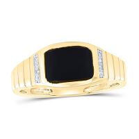 10K Yellow Gold Natural Diamond 9x7mm Rectangle Black Onyx Men%27s Ring 2 Cttw
