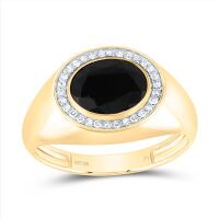 10K Yellow Gold Natural Diamond 10x8mm Oval Black Onyx Men%27s Ring 2.50 Cttw