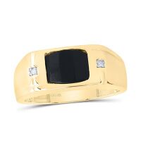 10K Yellow Gold Natural Diamond 9x7mm Black Onyx Men%27s Ring 1.63 Cttw