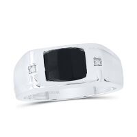 10K White Gold Natural Diamond 9x7mm Black Onyx Men%27s Ring 1.63 Cttw