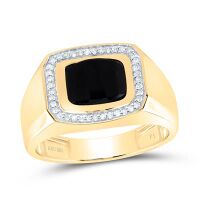 10K Yellow Gold Natural Diamond 9x7mm Black Onyx Men%27s Ring 0.33 Cttw