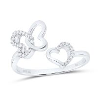 10K White Gold Natural Diamond Butterfly Heart Ring 0.10 Cttw
