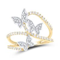 10K Yellow Gold Natural Diamond Butterfly Ring 0.38 Cttw