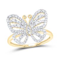 10K Yellow Gold Natural Diamond Butterfly Ring 0.50 Cttw