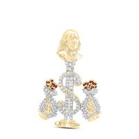 10K Yellow Gold Natural Diamond Benjamin Dollar Money Men%27s Charm 0.50 Cttw