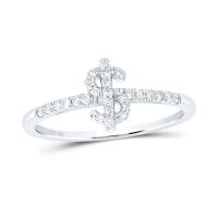 10K White Gold Natural Diamond Dollar Sign Ring 0.20 Cttw