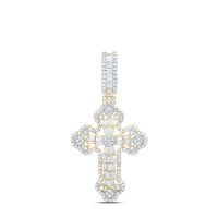 10K Yellow Gold Natural Diamond Cross Men%27s Charm 1 Cttw