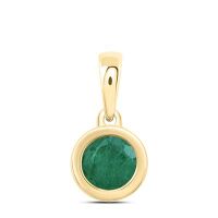 10K Yellow Gold 4mm Diamond Emerald Round Natural Gemstone Round Pendant 0.25 Cttw