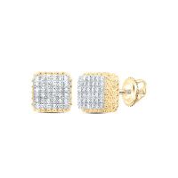 10K Yellow Gold Natural Diamond Cushion Men%27s Earring 0.25 Cttw