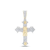 10K Yellow Gold Natural Diamond Angel Cross Men%27s Charm 1 Cttw