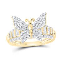 10K Yellow Gold Natural Diamond Butterfly Ring 0.63 Cttw