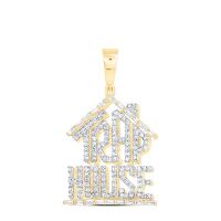 10K Yellow Gold Natural Diamond Trap House Men%27s Charm 1 Cttw