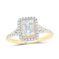 14K Yellow Gold Natural Diamond Emerald Baguette Ring 0.50 Cttw