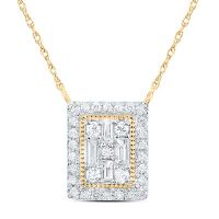 14K Yellow Gold Natural Diamond Emerald Baguette Necklace 18 Inch 0.33 Cttw