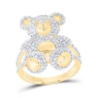 10K Yellow Gold Natural Diamond Teddy Bear Ring 1.50 Cttw