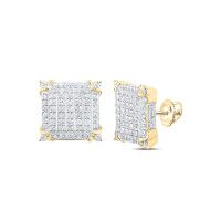 10K Yellow Gold Natural Diamond Square Men%27s Earring 0.88 Cttw