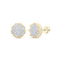10K Yellow Gold Natural Diamond Round Men%27s Earring 1 Cttw