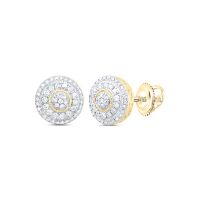 10K Yellow Gold Natural Diamond Round Men%27s Earring 0.63 Cttw
