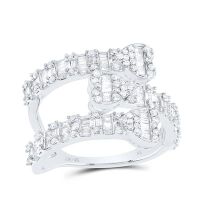 10K White Gold Natural Diamond Heart Cuff Ring 0.88 Cttw