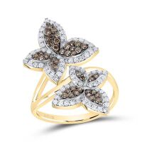 14K Yellow Gold Natural Diamond Butterfly Ring 0.88 Cttw
