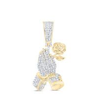 10K Yellow Gold Natural Diamond Rose With Praying Hand Men%27s Charm 0.50 Cttw