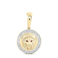 10K Yellow Gold Natural Diamond Lion Face Men%27s Charm 0.50 Cttw