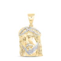 10K Yellow Gold Natural Diamond Jesus Face Men%27s Charm 0.25 Cttw