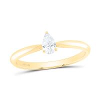 14K Yellow Gold Natural Diamond Pear Solitaire Ring 0.25 Cttw