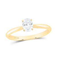 14K Yellow Gold Natural Diamond Oval Solitaire Ring 0.50 Cttw
