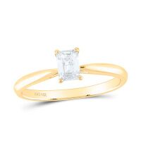 14K Yellow Gold Natural Diamond Emerald Solitaire Ring 0.50 Cttw